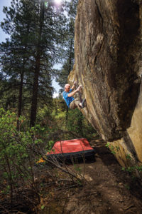 Schulte works the moves on Yonder Goes the Light (V13+). Photo: Keith Ladzinski.