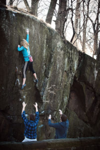 Sasha DiGiulian, a former NYC resident, realizes Life is Beautiful (V4), Fort Tryon Park. Photo: François Lebeau.