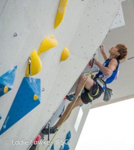 Yoshiyuki Ogata, of Japan, during semi-finals on his way to victory in the male Junior lead event. Photo: Eddie Fowke.