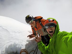 Kennedy and Dempster on the summit of the Ogre 1 after four days on the go. Photo: Hayden Kennedy.