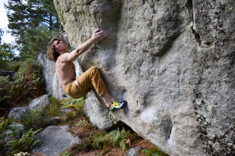 Taylor McNeill on Imothep (8A/V11), Fontainebleau, France. Photo: Dawn Davis.