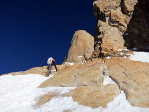 Kennedy leads on the second day. The summit buttress is shown far above. Photo: Kyle Dempster.