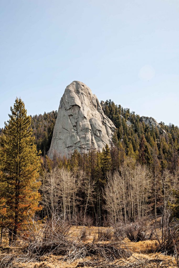 The Wedge, Humbug Spires. Mutt and Jeff (5.8), the area classic, takes a left-trending system roughly up the middle of the face for five pitches. Photo: Josh Gage.