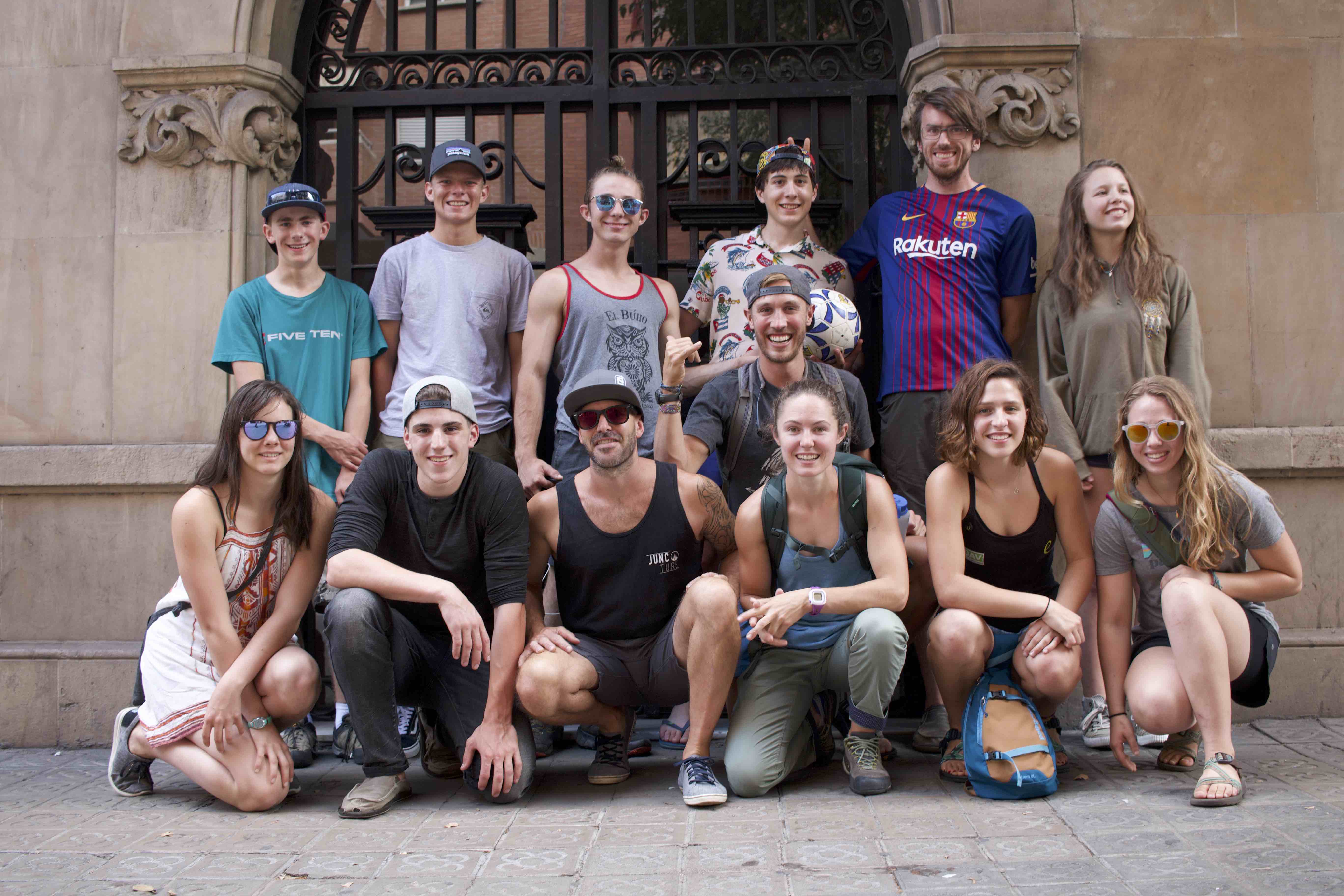Group shot outside our airBNB during orientation in Barcelona. Photo: Courtesy of Georgia Witchel.