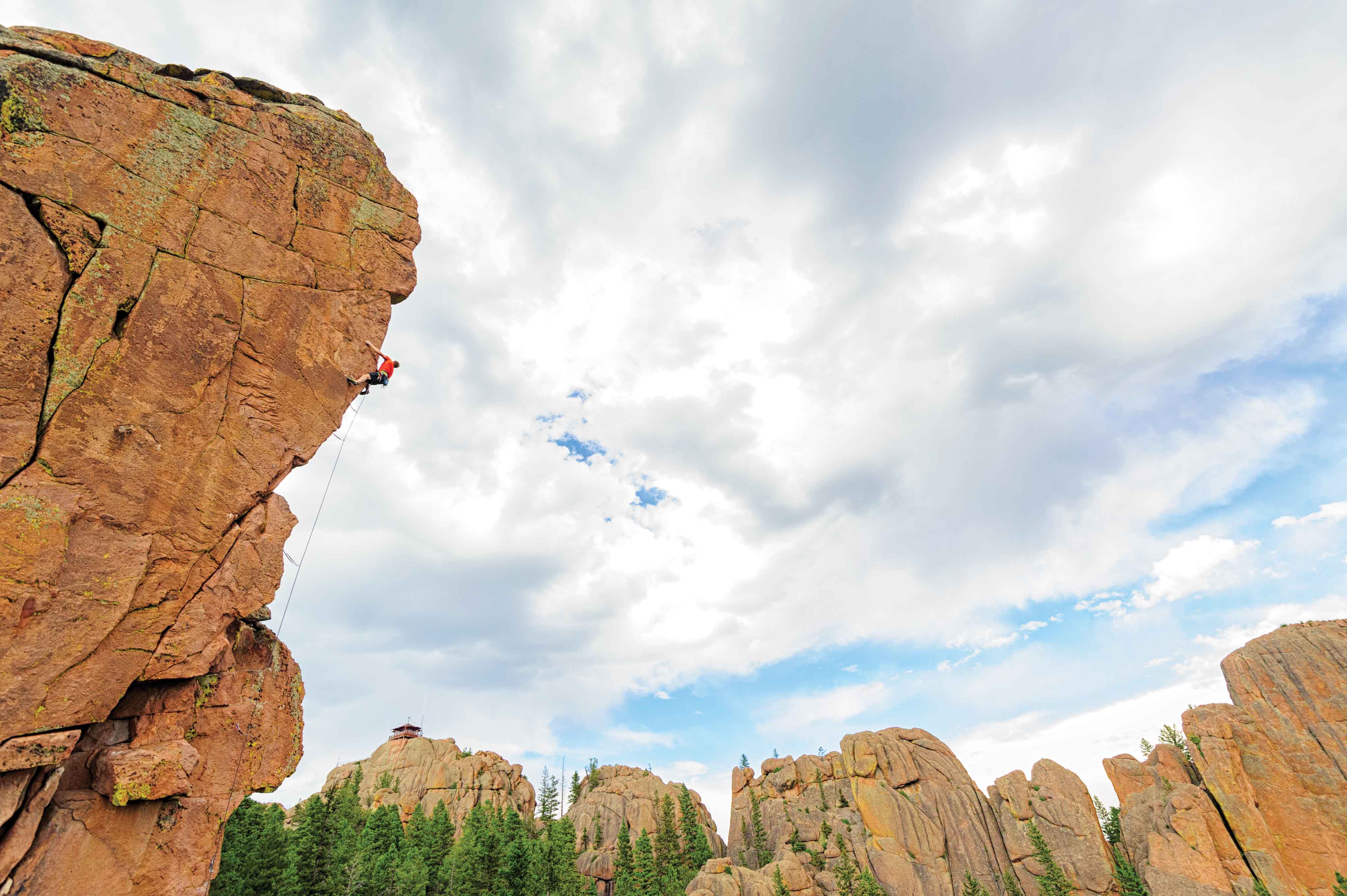 Elliot Bates on Beyond the Fire Tower (5.12d), Digital Tower, Devil's Head, South Platte. Photo: Fred Marmsater.