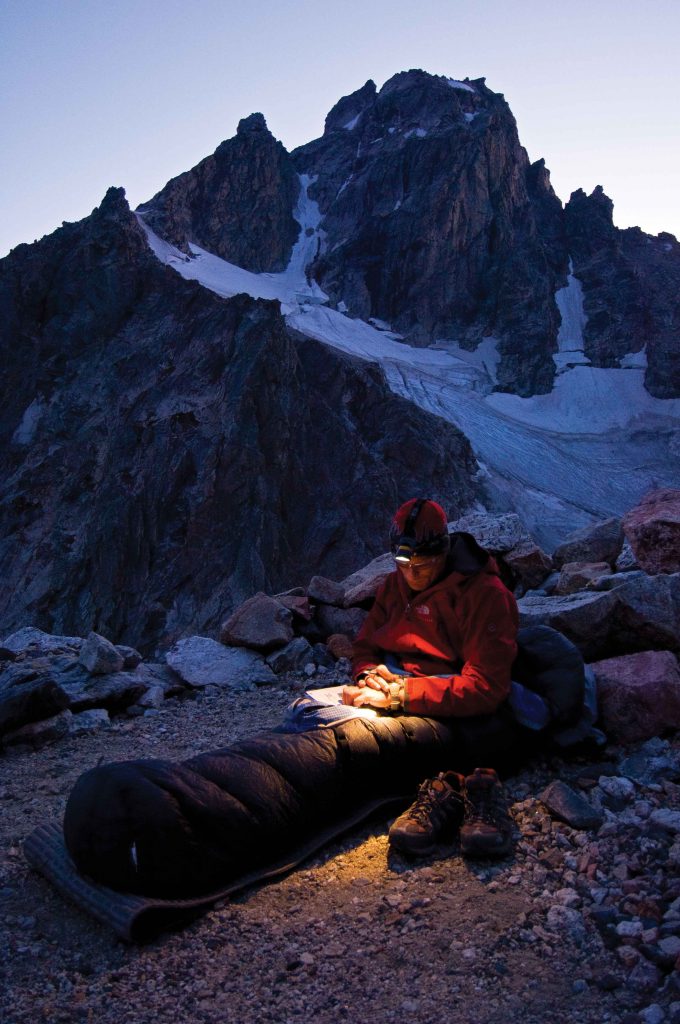 Conrad Anker near the Lower Saddle of the Grand Teton, Middle Teton Glacer in the background. Photo: Jimmy Chin.