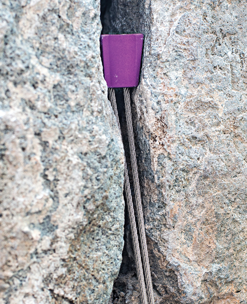 Bomber! There is no way this nut could pull through the narrowing taper of the placement. The nut could however be lifted out by the rope or an errant kick of the foot. Adding a quickdraw or a runner would help secure this nut placement—as would a sharp tug downward to “seat” it.