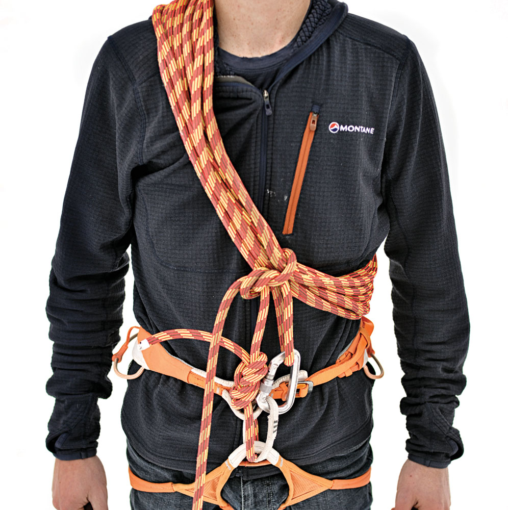 A Mountaineer’s Coil or a Kiwi Coil are great methods for shortening the rope on the fly, when you need to remain roped up on easy but loose terrain where slack rope can snag or drag loose rock off. A Mountaineer’s Coil or a Kiwi Coil are great methods for shortening the rope on the fly, when you need to remain roped up on easy but loose terrain where slack rope can snag or drag loose rock off.