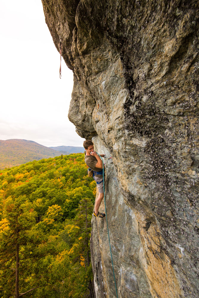 Hayden Bove on <em>The Doggfather</em> (5.12b), 82 Crag, Bolton. Photo: Outdoor Gear Exchange.