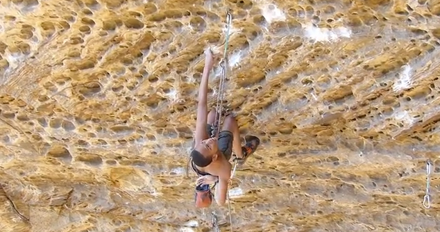 Kai Lightner sending <em>Southern Smoke</em> (5.14c) in the Red River Gorge.