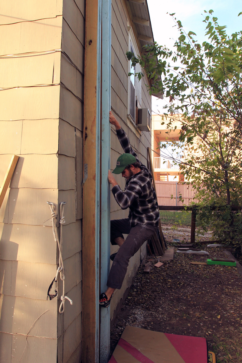 The easiest place to install a crack is in an unfinished garage or basement where you can attach to readily exposed beams, or to an existing structure. Climber Anthony Johnson, Photo: Chase Webb.