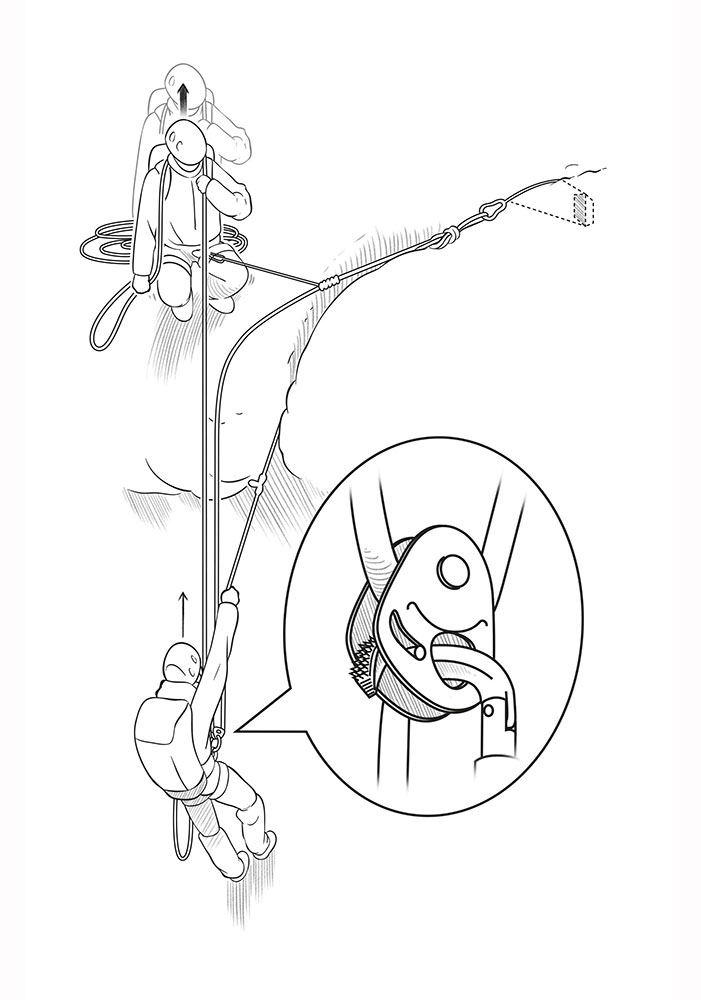 <b>4.</b> Squat, reel in slack, then stand to hoist your partner out of the crevasse. Your partner should help by batmanning on the rope that caught him. <b>4.</b> Squat, reel in slack, then stand to hoist your partner out of the crevasse. Your partner should help by batmanning on the rope that caught him.