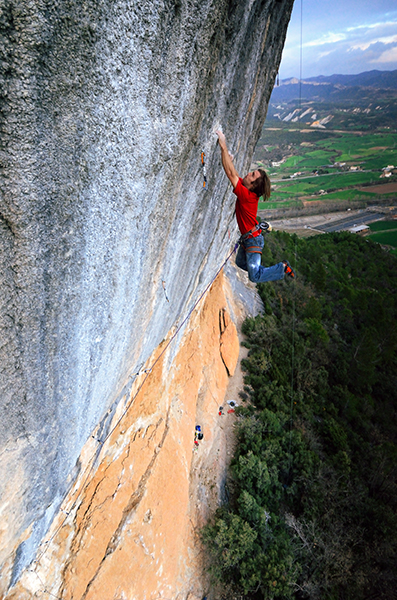 Sharma sticks the double dyno on <em>Fight or Flight</em> (5.15b), Oliana. Photo: Keith Ladzinski.
