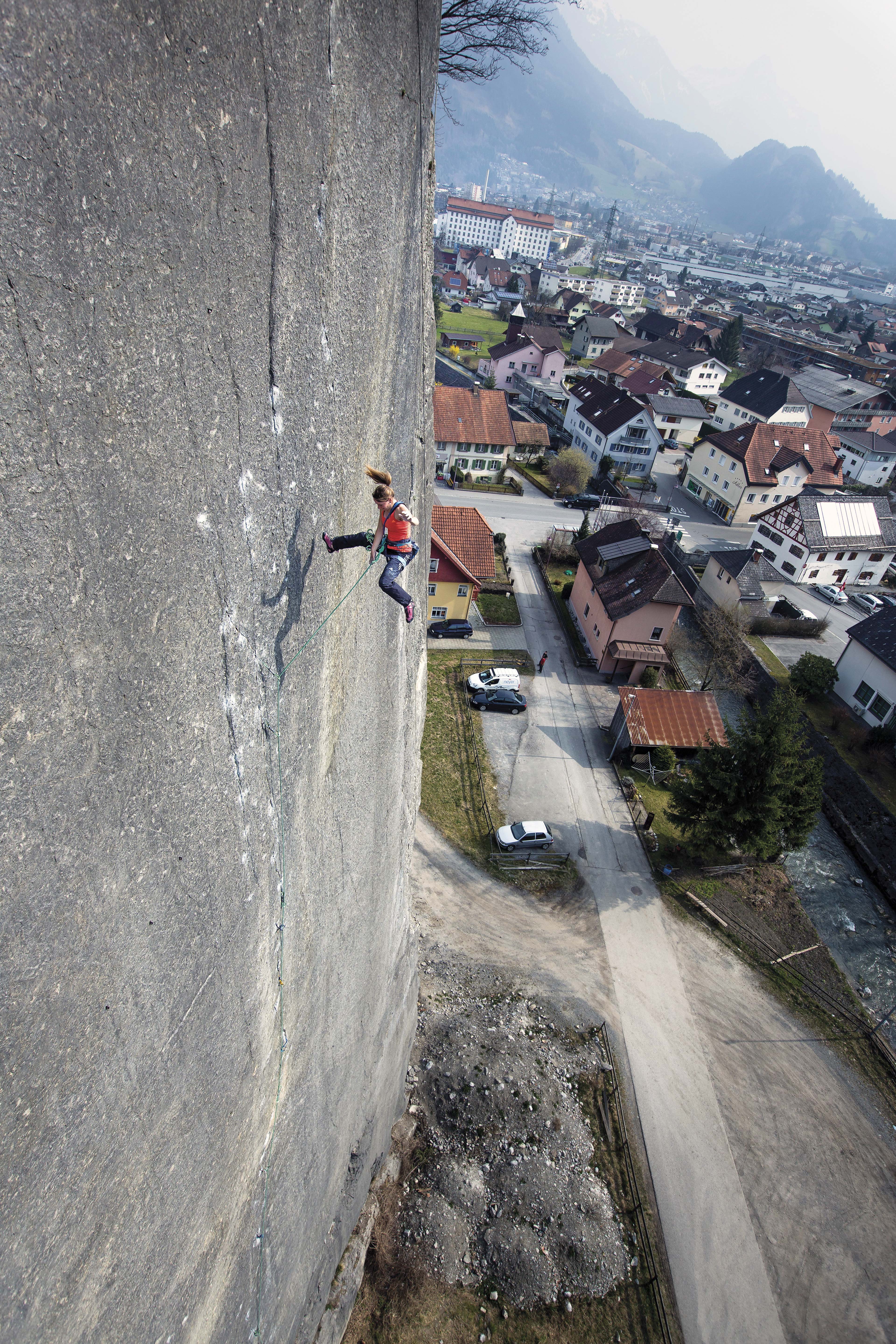 Barbara Zangerl takes her gym training to the crag on this early season attempt of the trad pitch Prinzip Hoffnung (5.14a), Bürser Platte, Austria. Zangerl redpointed the route in March for its third ascent. Photo by Beat Kammerlander. Barbara Zangerl takes her gym training to the crag on this early season attempt of the trad pitch Prinzip Hoffnung (5.14a), Bürser Platte, Austria. Zangerl redpointed the route in March for its third ascent. Photo by Beat Kammerlander.